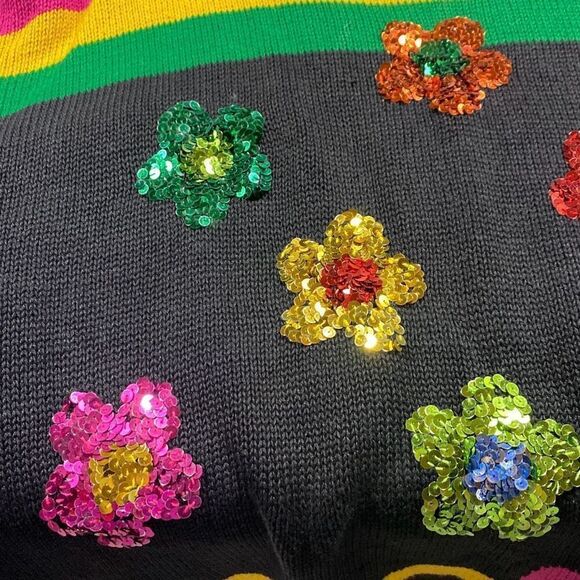 Eminent Women's Drop Shoulder Floral Sequin Knit Sweater Dress Tunic Multi L - Picture 9 of 10